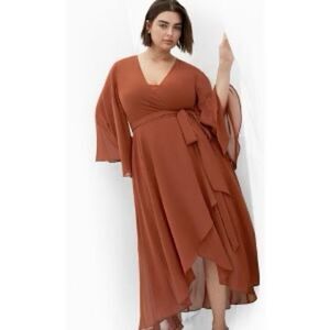 City Chic Fleetwood Maxi Dress - Brown Wrap Dress Size 16